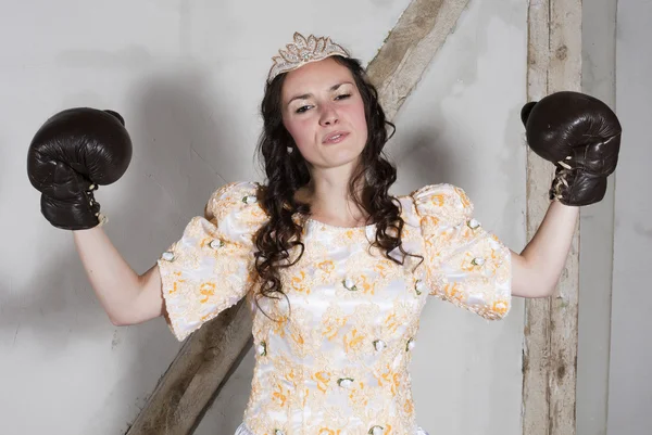 Princess with boxing gloves — Stock Photo, Image
