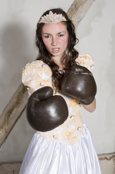 Princess with boxing gloves — Stock Photo, Image