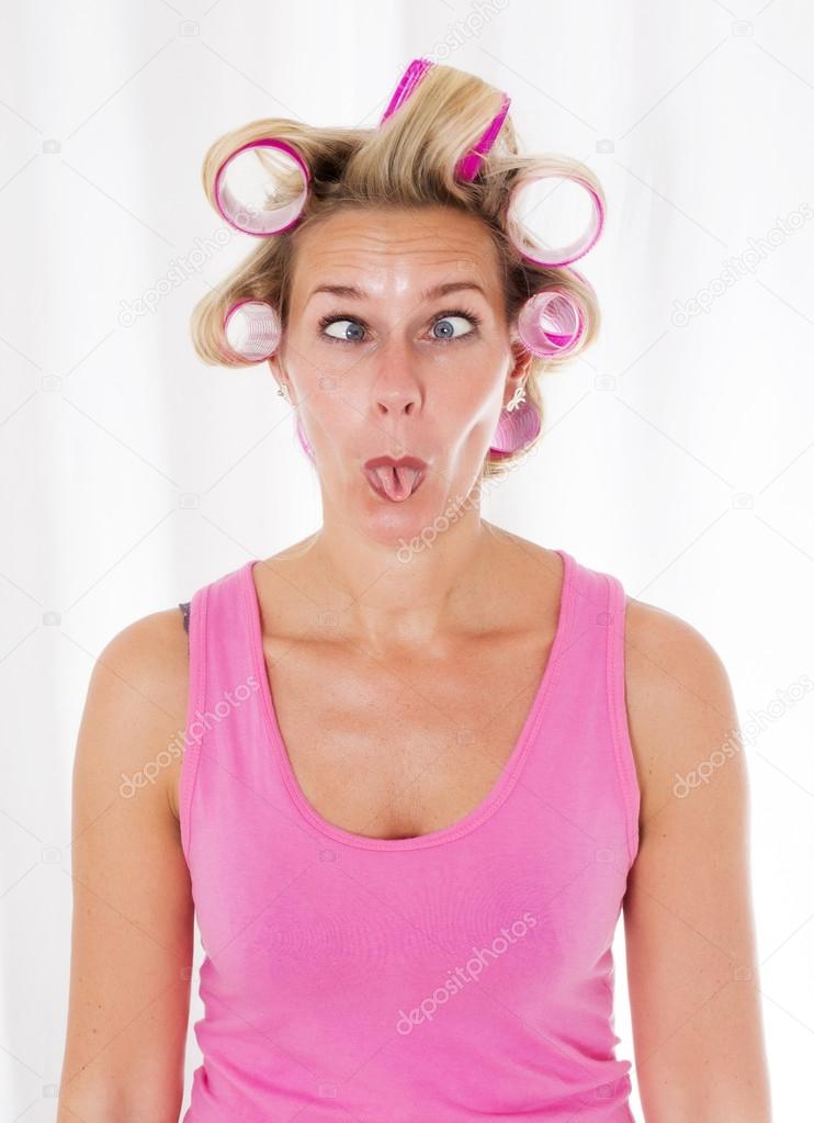 woman with curlers