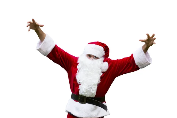 Santa claus with his hands up in the air — Stock Photo, Image