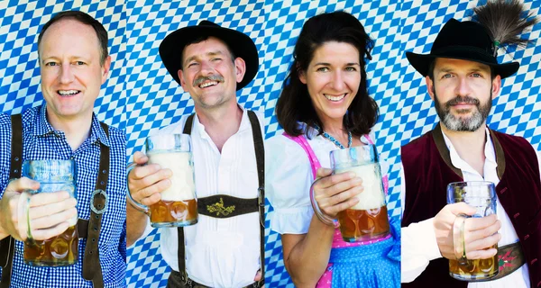Meerdere gezichten van Beierse mensen met bier mokken Stockfoto