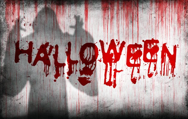 Halloween gespoten op muur volgende spookachtige schaduw — Stockfoto