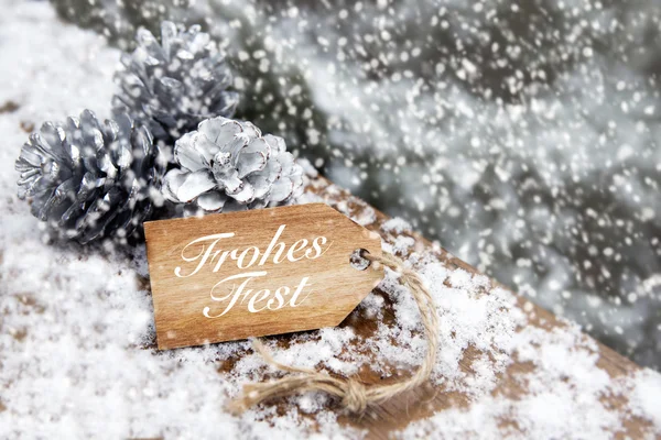 눈에 태그에 독일어 ' Frohes 페스트 ' (메리 크리스마스) — 스톡 사진