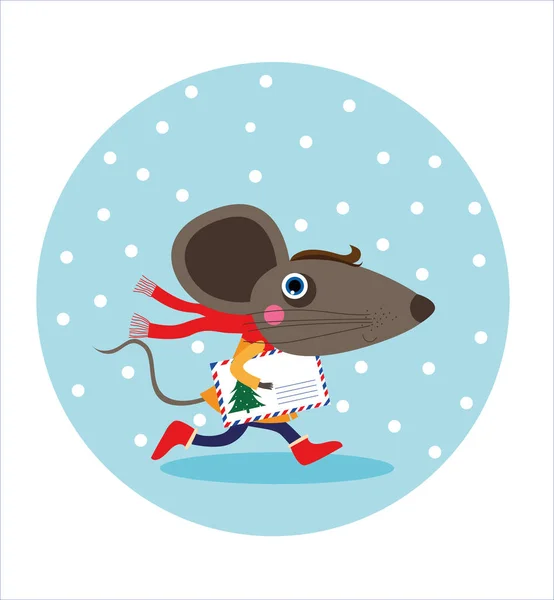Rato Com Cachecol Botas Leva Uma Carta Pai Natal — Vetor de Stock