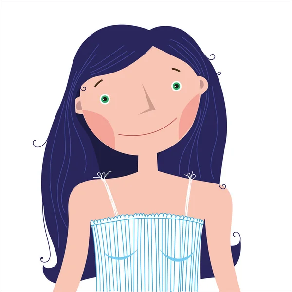 Roztomilé Dívka Modrými Vlasy Bílém Pozadí — Stockový vektor