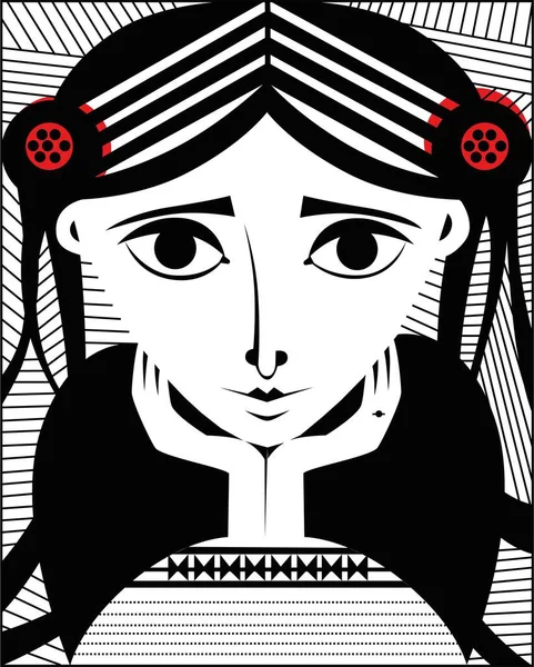 Grafikus Kép Egy Gyönyörű Lányról Fehér Háttérrel Fekete Fehér Grafika — Stock Vector