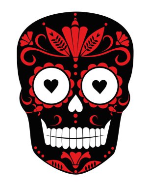 Beyaz arka planda dekoratif desenli bir kafatası