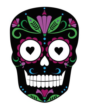 Beyaz arka planda dekoratif desenli bir kafatası