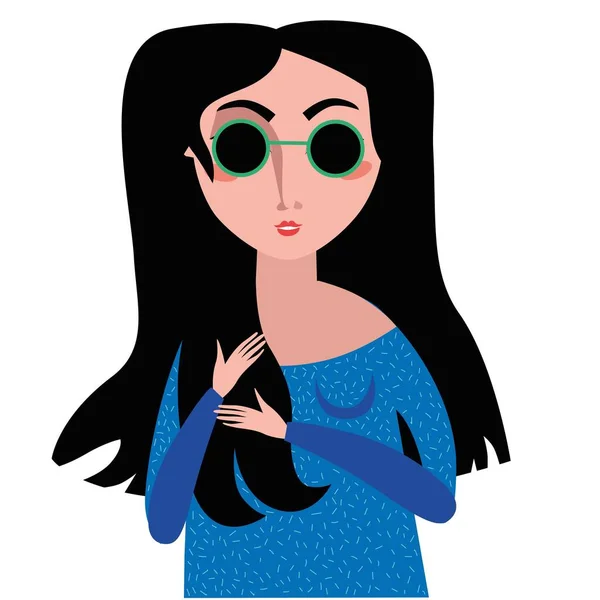 Vacker Ung Kvinna Med Glasögon För Blinda Vit Bakgrund — Stock vektor
