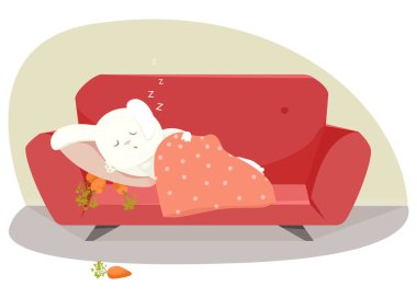 Kanepede uyuyan bir tavşan