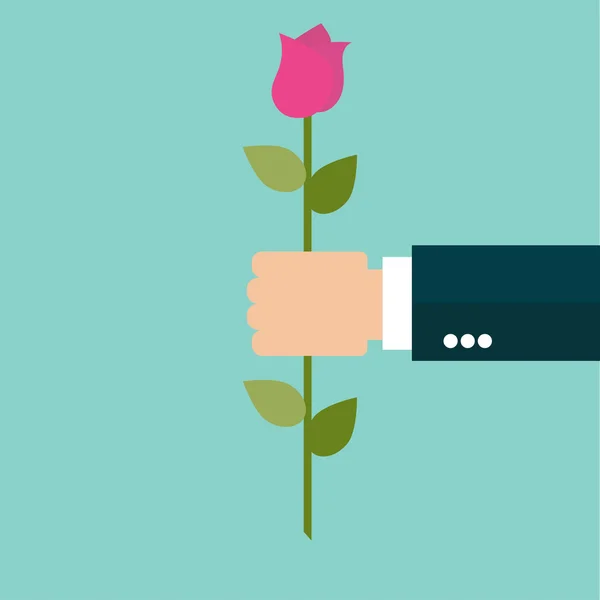 Rose Flower em uma mão de homem de negócios — Vetor de Stock