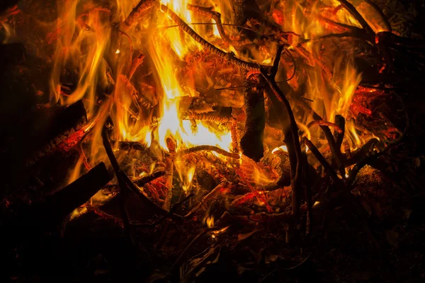 Fuego ardiente. Hoguera furiosa en la noche — Foto de Stock