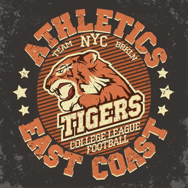 Kızgın Tiger spor t-shirt grafik — Stok Vektör