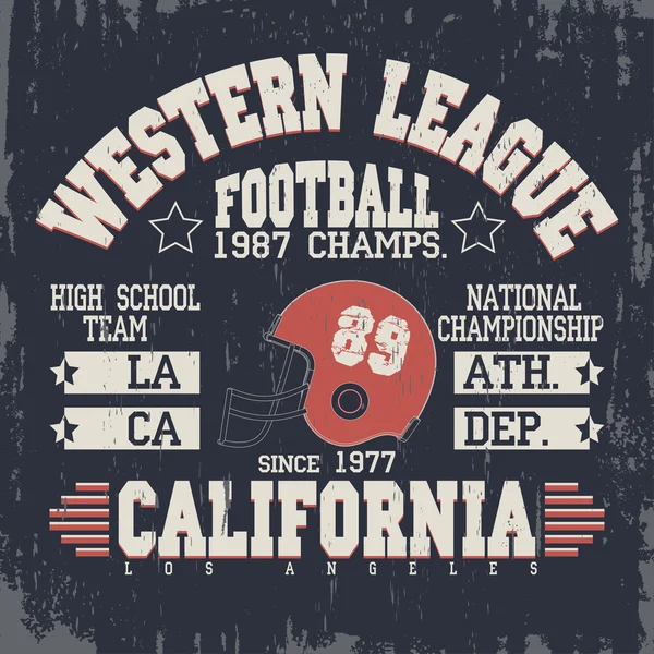 Каліфорнія футбол vintage, футболка графіка — стоковий вектор