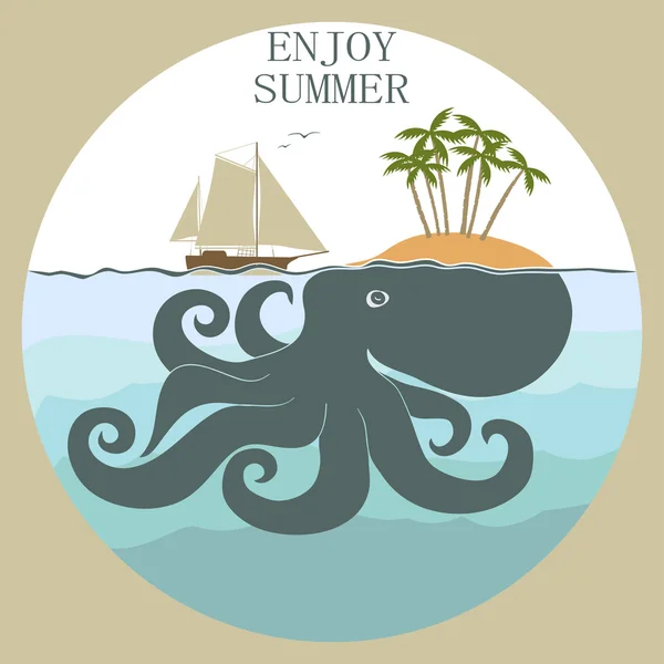 Octopus island, enloy summer — Stock Vector