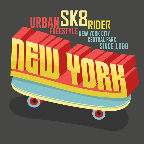 Skateboard New York t-shirt grafisk design. Vektor — Stock vektor