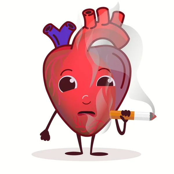 Heart Character with cigarette, stop smoking. Prohibition concept, Healthcare. Vector — Stock Vector