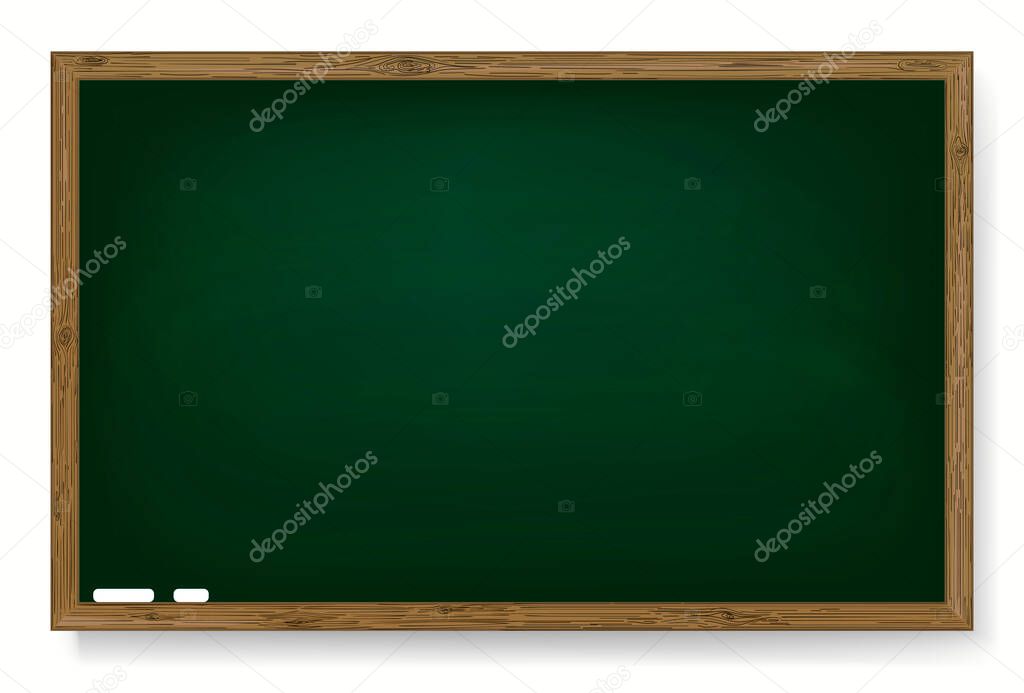 Realistic green chalkboard with wooden frame, Empty school chalk-board for classroom, vector