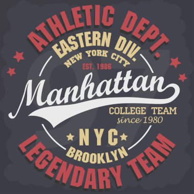 Manhattan tişört grafikleri. New York atletik giyim tasarımı. Vektör