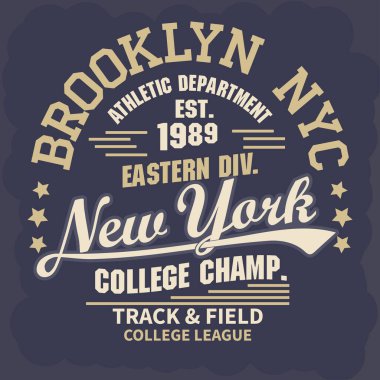 Spor tişörtü grafikleri. New York Brooklyn atletik giyim tasarımı. Vektör