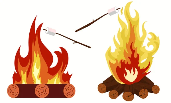 Feu de camp - camping, tas de bois brûlant, feu de camp ou cheminée. Vecteur — Image vectorielle