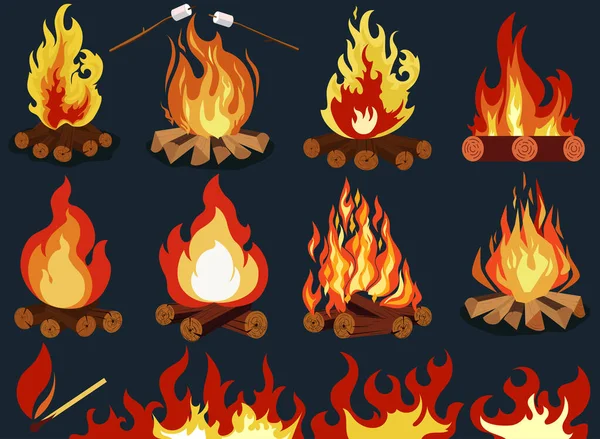 Fogueira - camping, lenha ardente, fogueira ou lareira. Vetor —  Vetores de Stock