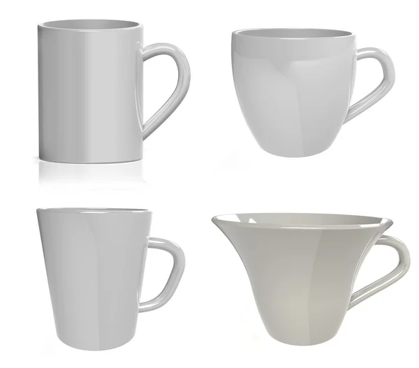 Четыре чашки, изолированные на белый — стоковое фото