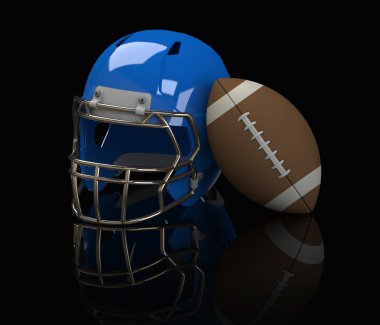 Futbol kask ve siyah arka plan üzerinde topu