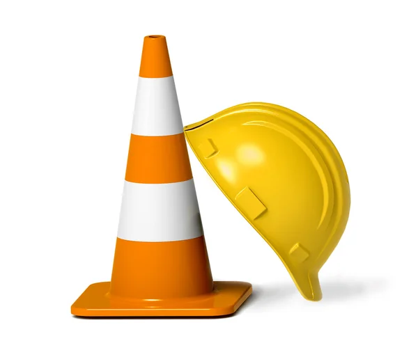 Traffic cone and hardhat — Stock Photo, Image