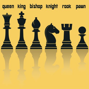 Chess Pieces Silhouettes with Reflection. Vector illustration clipart
