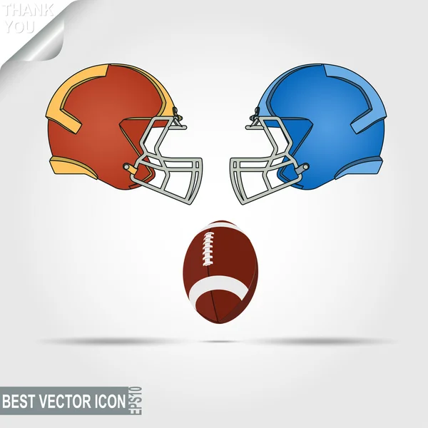 Cascos de fútbol americano y pelota, equipos enfrentados entre sí — Vector de stock