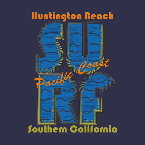 Surf t-shirt design gráfico. Huntington Beach - vetor —  Vetores de Stock