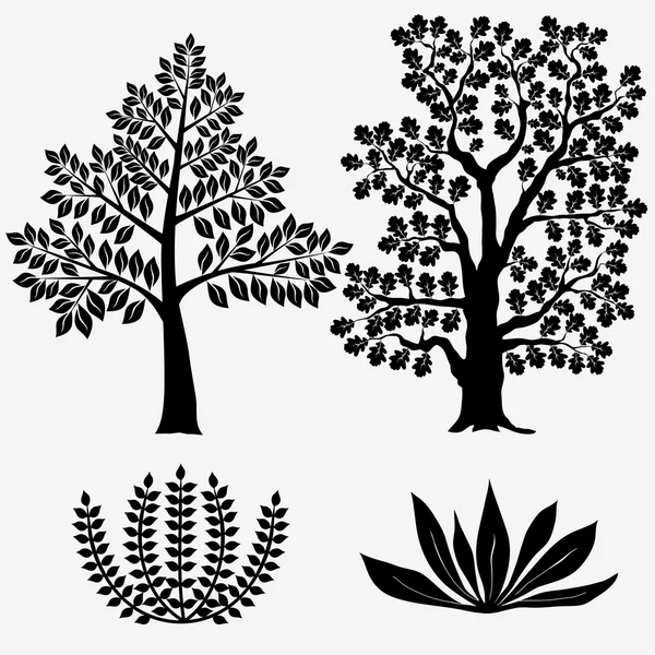 Деревья и кусты - векторная иллюстрация — стоковый вектор