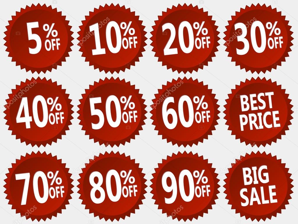 vector collection of red discount stickers set