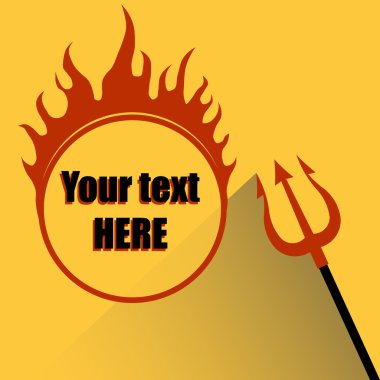Trident sarı bir arka plan üzerinde bir cehennem ateşi ile 