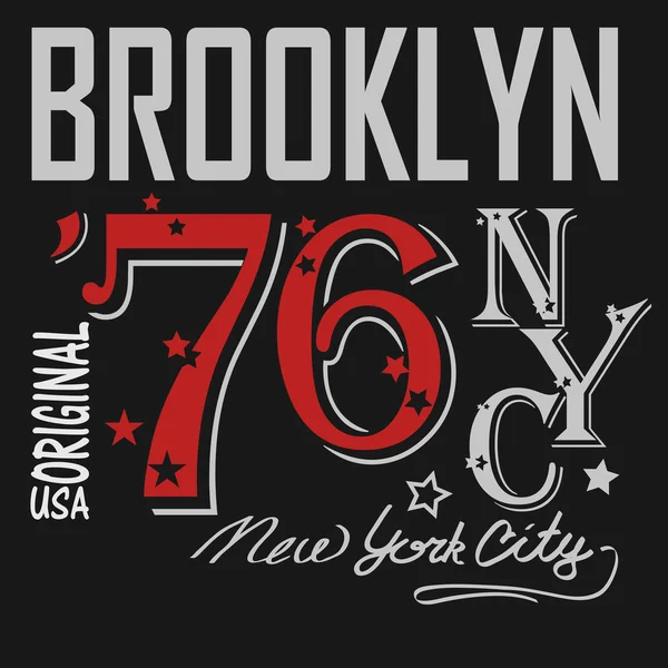 T 恤印花，纽约，美国布鲁克林-矢量图 — 图库矢量图片