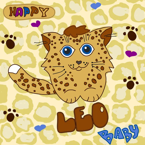 Little Baby Leopard child's drawing by hand on a seamless spotte — Stock Vector