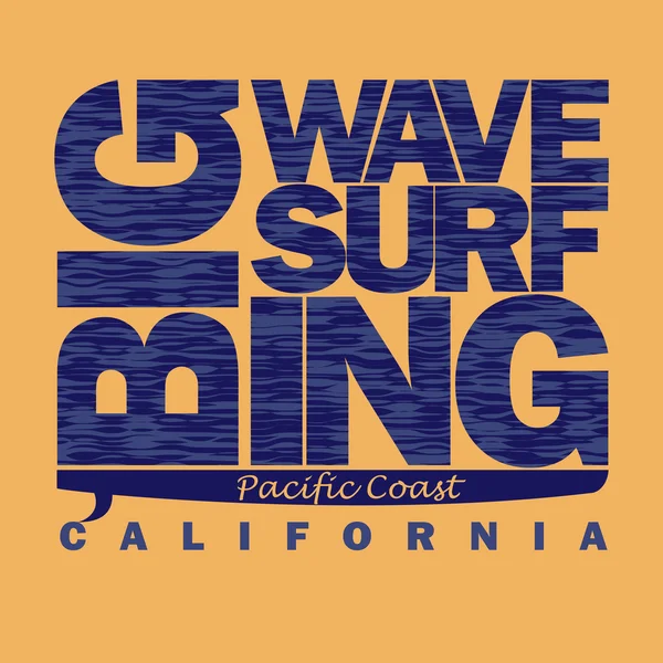 T-shirt surf design grafico. Costa del Pacifico California — Vettoriale Stock