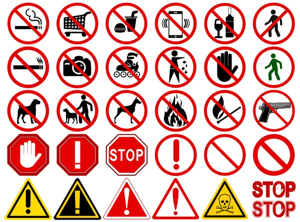 異なる禁止行為の標識のセット — ストックベクタ
