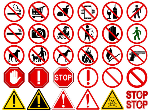 Set of  Signs for Different Prohibited Activities