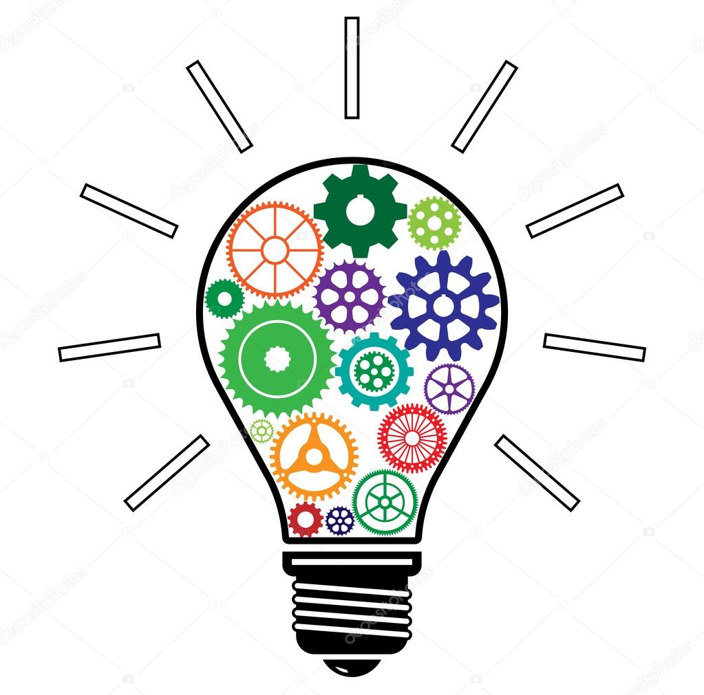 Light Bulb with Colorful Gears vector illustration