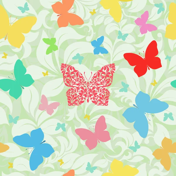 Colored butterflies seamless floral background — Stock Vector