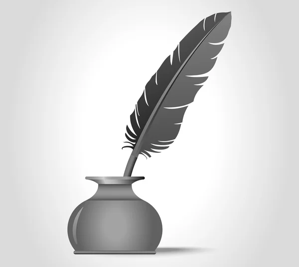 Feather quill in the ink well — Stock Vector