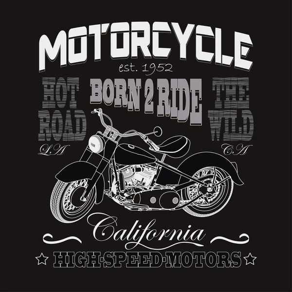 Motorcycle Racing Typography, California Motors. Bikers wear. ve — Stock Vector