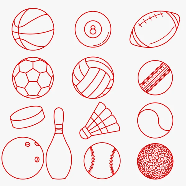 Pelotas deportivas rojo delgada línea de diseño — Archivo Imágenes Vectoriales