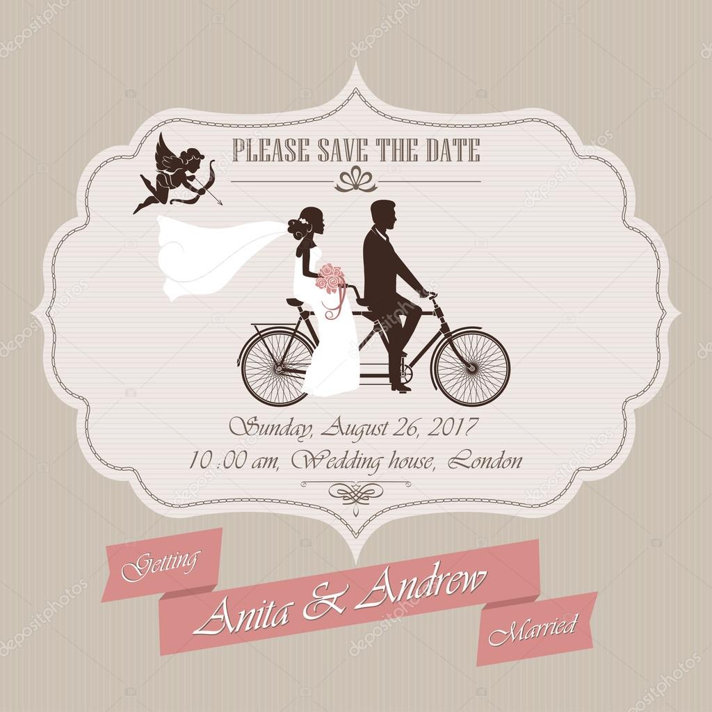 Wedding invitation, tandem bicycle