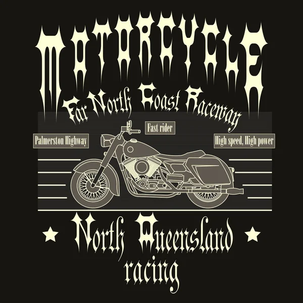 Motorradrennsport Typografie T-Shirt — Stockvektor