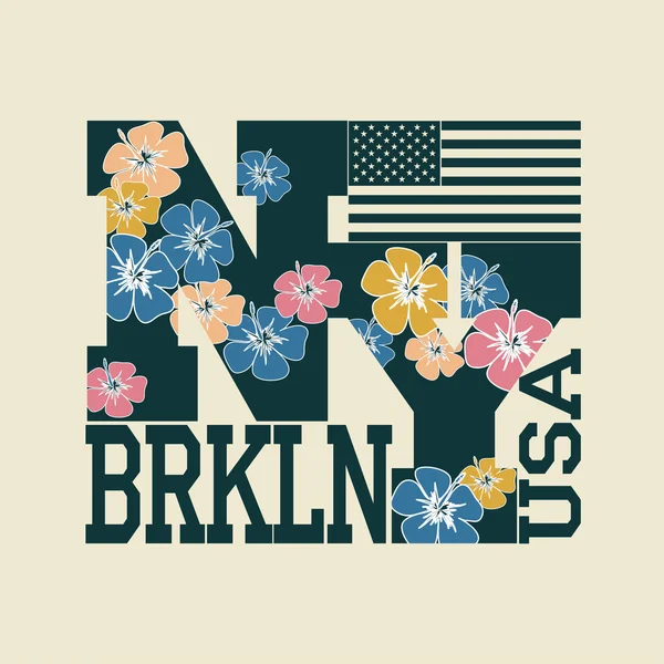 New York T-shirt, blommig bokstäver — Stock vektor