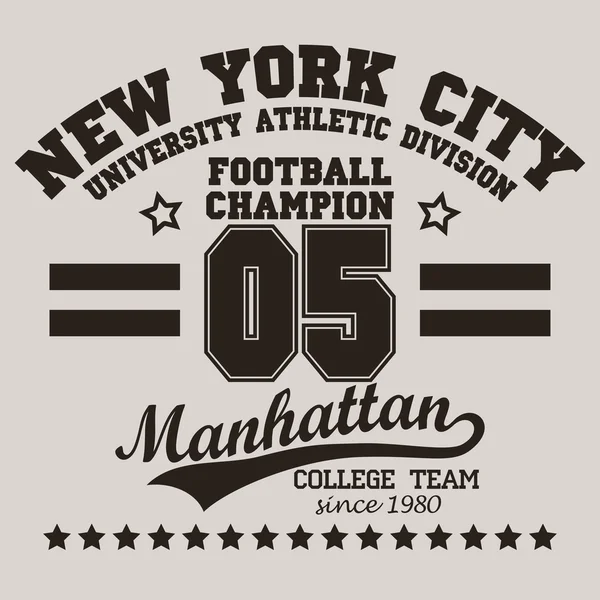 New York City typografi football t-shirt — Stock vektor