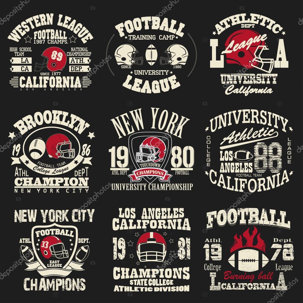 Football logo set, Athletic T-shirt fashion design, Sport Typography, Vintage Print for sportswear apparel - vector illustration